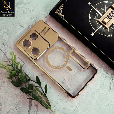 Tecno Camon 20 Pro Cover - Golden - New Electroplating Color Borders Camera Protection Magsafe Design Soft Transparent Case With Logo Hole