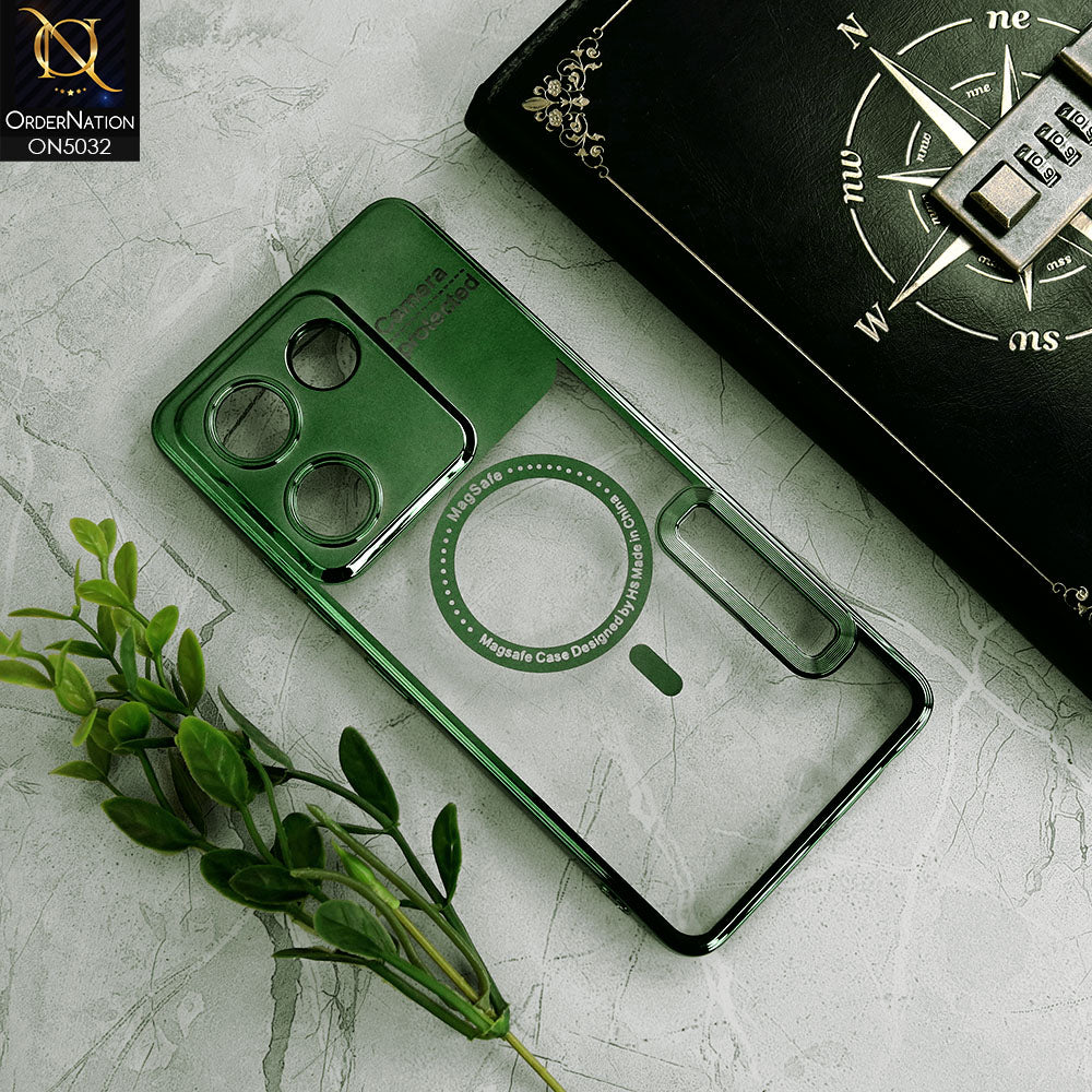 Tecno Camon 20 Pro Cover - Green - New Electroplating Color Borders Camera Protection Magsafe Design Soft Transparent Case With Logo Hole