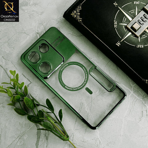 Tecno Camon 20 Pro Cover - Green - New Electroplating Color Borders Camera Protection Magsafe Design Soft Transparent Case With Logo Hole
