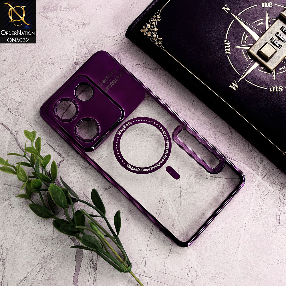 Tecno Camon 20 Cover - Purple - New Electroplating Color Borders Camera Protection Magsafe Design Soft Transparent Case With Logo Hole