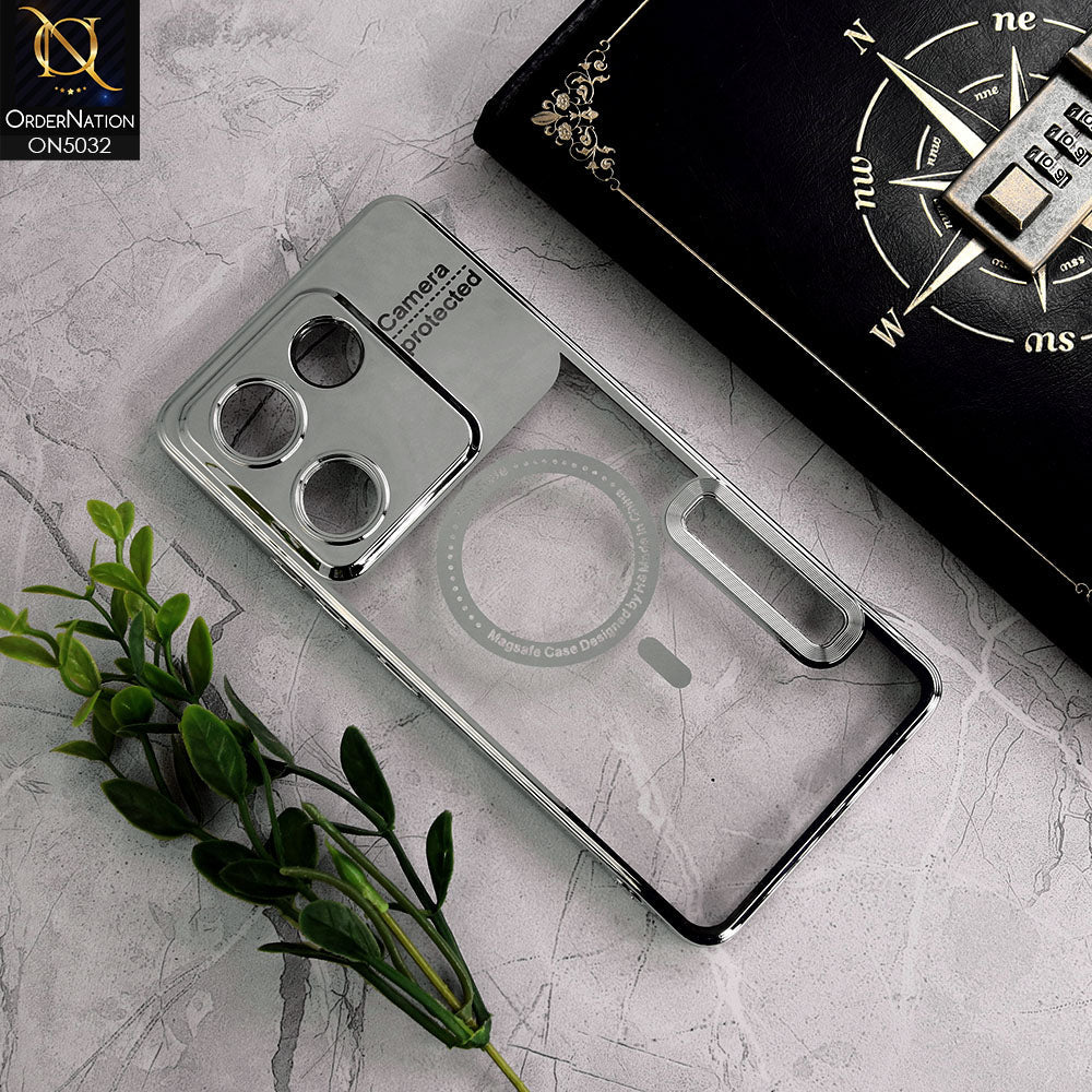 Tecno Camon 20 Pro Cover - Silver - New Electroplating Color Borders Camera Protection Magsafe Design Soft Transparent Case With Logo Hole