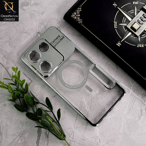 Tecno Camon 20 Pro Cover - Silver - New Electroplating Color Borders Camera Protection Magsafe Design Soft Transparent Case With Logo Hole