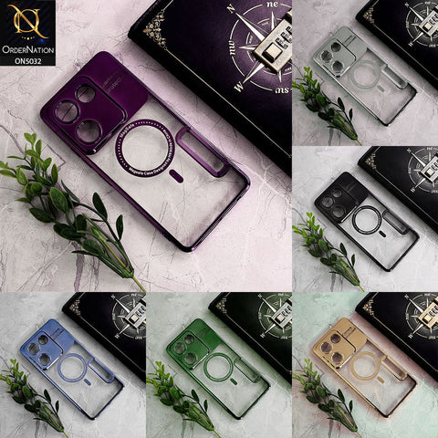 Infinix Hot 40i Cover - Silver - New Electroplating Color Borders Camera Protection Magsafe Design Soft Transparent Case With Logo Hole