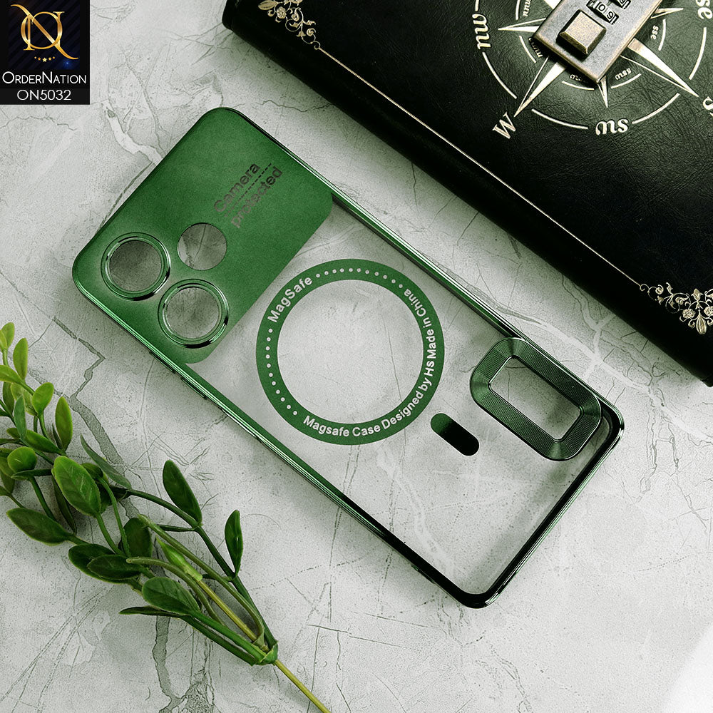 Infinix Hot 30 Cover - Green - New Electroplating Color Borders Camera Protection Magsafe Design Soft Transparent Case With Logo Hole