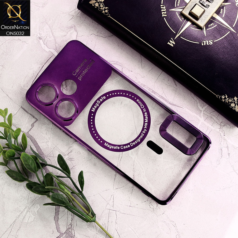 Infinix Hot 30 Cover - Purple - New Electroplating Color Borders Camera Protection Magsafe Design Soft Transparent Case With Logo Hole