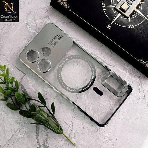 Infinix Hot 30 Cover - Silver - New Electroplating Color Borders Camera Protection Magsafe Design Soft Transparent Case With Logo Hole