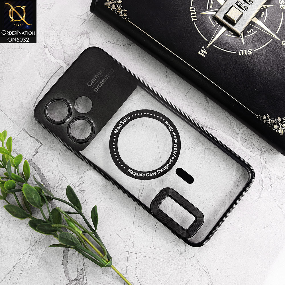 Infinix Hot 30 Play Cover - Black - New Electroplating Color Borders Camera Protection Magsafe Design Soft Transparent Case With Logo Hole