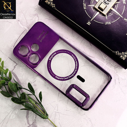 Infinix Hot 30 Play Cover - Purple - New Electroplating Color Borders Camera Protection Magsafe Design Soft Transparent Case With Logo Hole