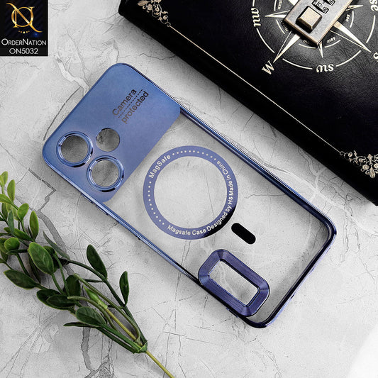 Infinix Hot 30 Play Cover - Sierra Blue - New Electroplating Color Borders Camera Protection Magsafe Design Soft Transparent Case With Logo Hole