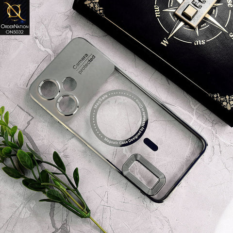 Infinix Hot 30 Play Cover - Silver - New Electroplating Color Borders Camera Protection Magsafe Design Soft Transparent Case With Logo Hole