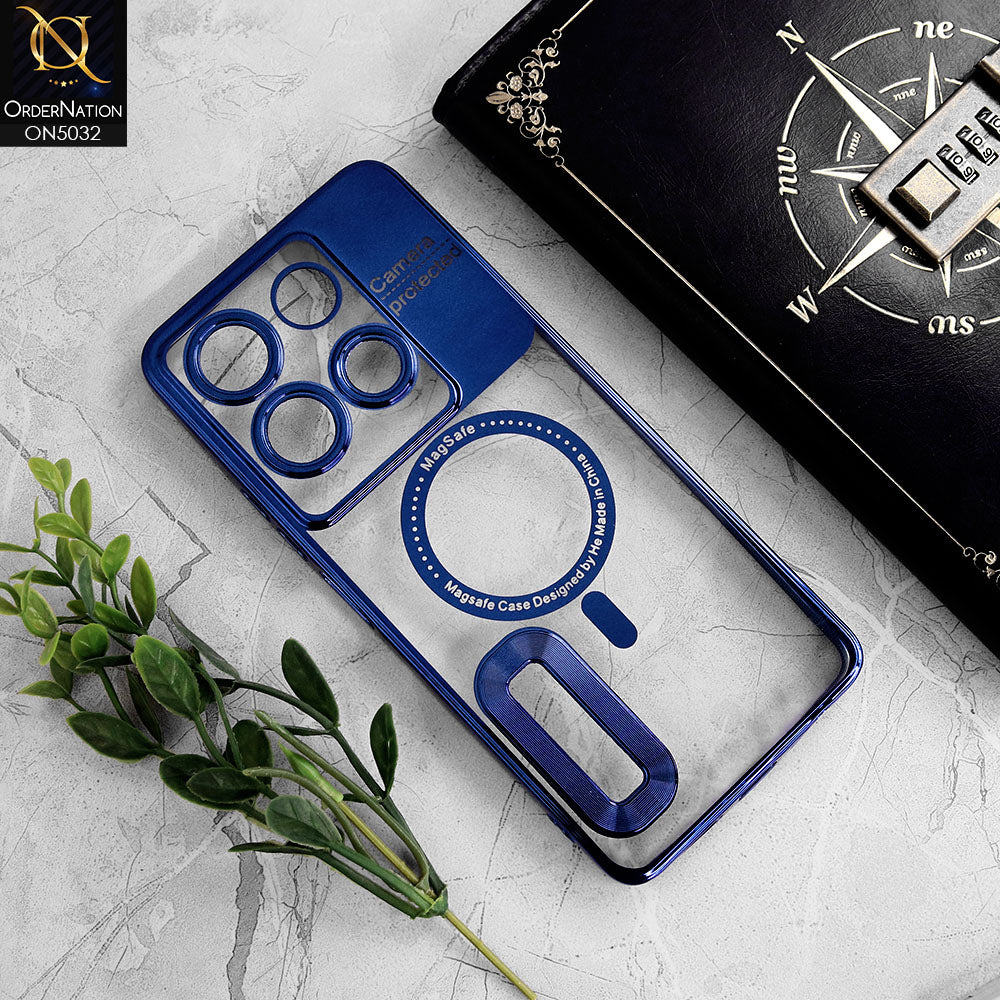 Infinix Note 30 Cover - Blue - New Electroplating Color Borders Camera Protection Magsafe Design Soft Transparent Case With Logo Hole