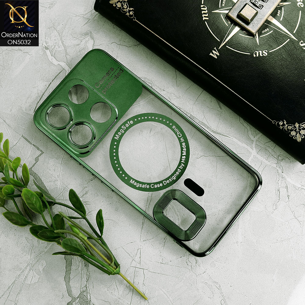 itel A60s Cover - Green - New Electroplating Color Borders Camera Protection Magsafe Design Soft Transparent Case With Logo Hole