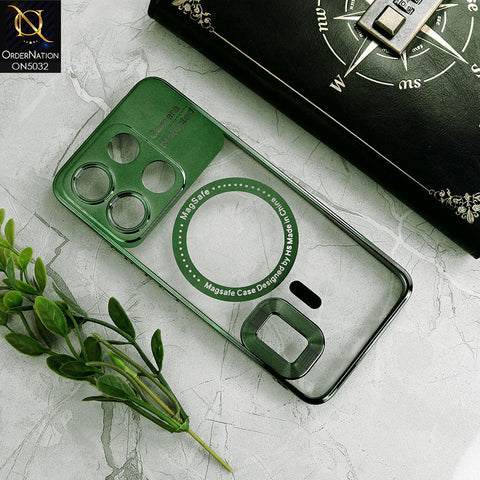 itel A60 Cover - Green - New Electroplating Color Borders Camera Protection Magsafe Design Soft Transparent Case With Logo Hole