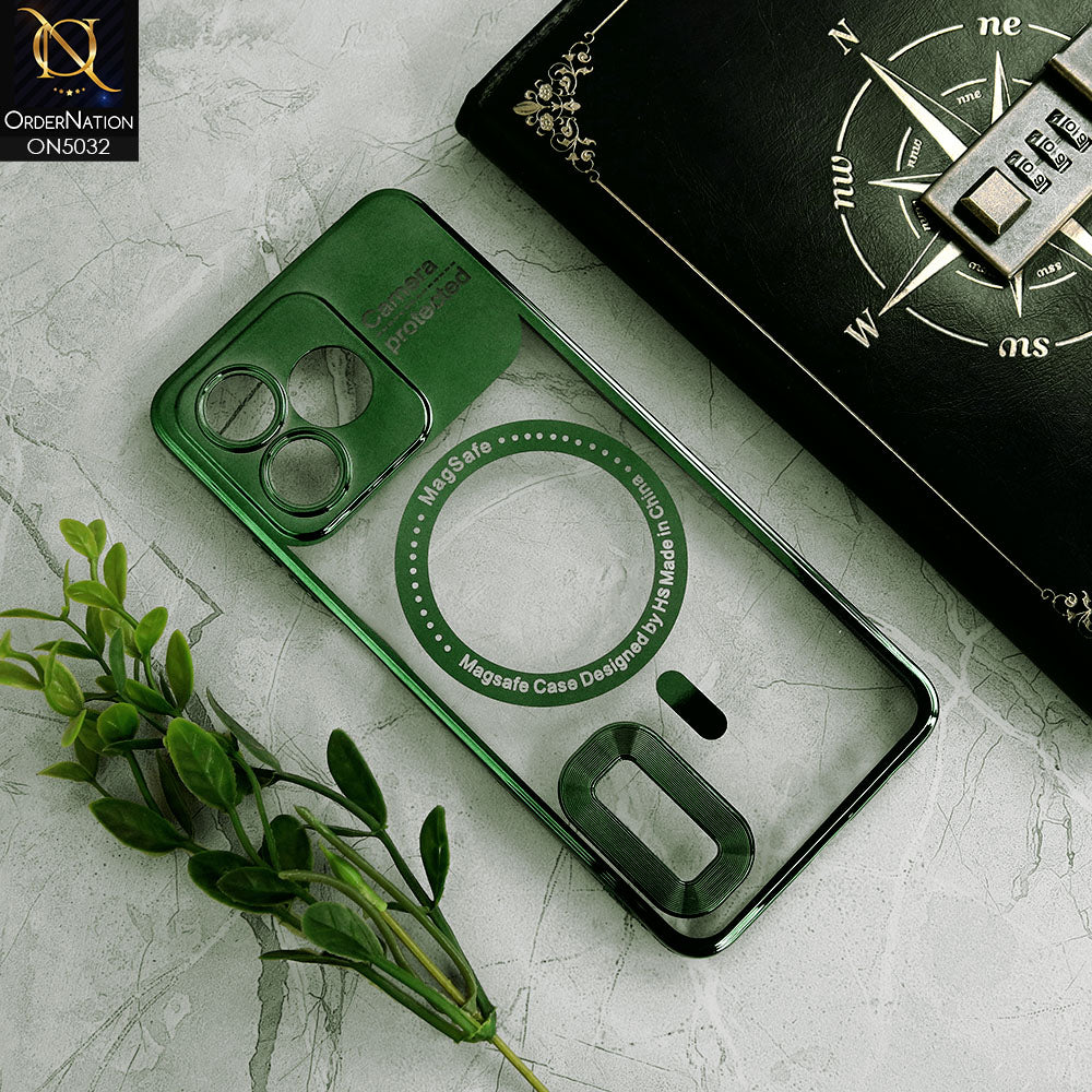 Realme C51 Cover - Green - New Electroplating Color Borders Camera Protection Magsafe Design Soft Transparent Case With Logo Hole