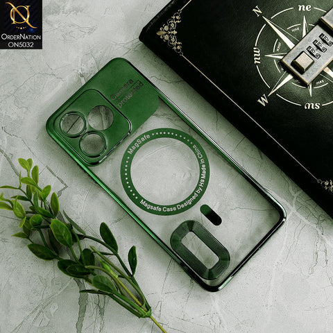 Realme C51 Cover - Green - New Electroplating Color Borders Camera Protection Magsafe Design Soft Transparent Case With Logo Hole