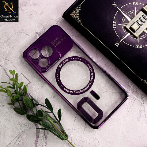 Realme C51 Cover - Purple - New Electroplating Color Borders Camera Protection Magsafe Design Soft Transparent Case With Logo Hole