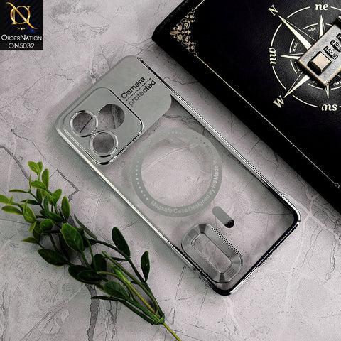 Realme C51 Cover - Silver - New Electroplating Color Borders Camera Protection Magsafe Design Soft Transparent Case With Logo Hole