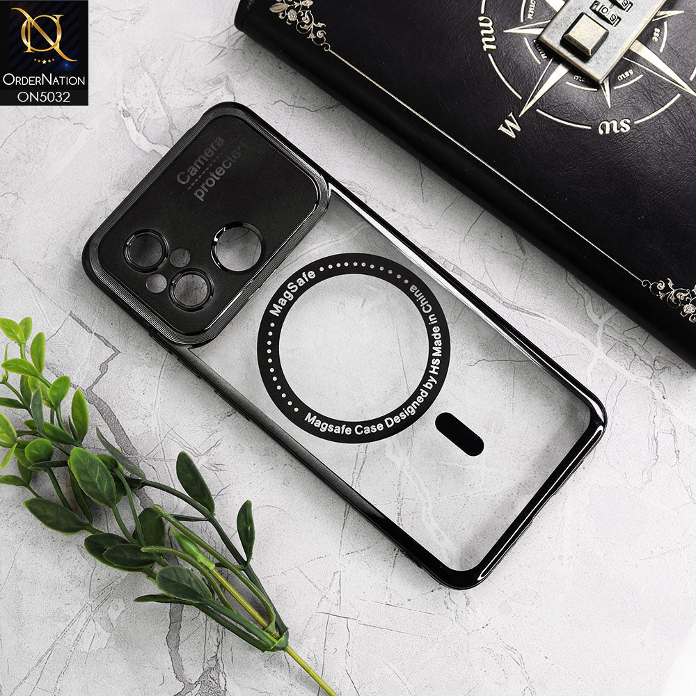Xiaomi Poco C55 Cover - Black - New Electroplating Color Borders Camera Protection Magsafe Design Soft Transparent Case With Logo Hole