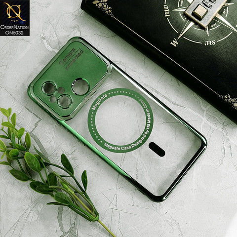 Xiaomi Redmi 12C Cover - Green - New Electroplating Color Borders Camera Protection Magsafe Design Soft Transparent Case With Logo Hole