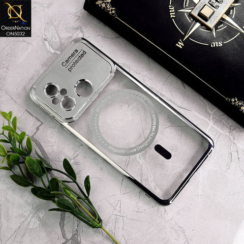 Xiaomi Redmi 12C Cover - Silver - New Electroplating Color Borders Camera Protection Magsafe Design Soft Transparent Case With Logo Hole