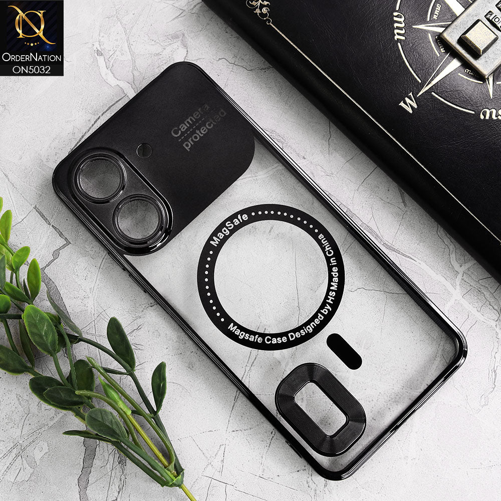 Xiaomi Poco C65 Cover - Black - New Electroplating Color Borders Camera Protection Magsafe Design Soft Transparent Case With Logo Hole