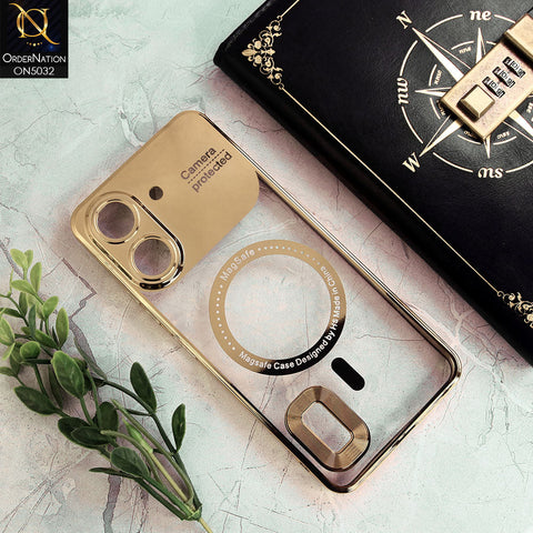 Xiaomi Poco C65 Cover - Golden - New Electroplating Color Borders Camera Protection Magsafe Design Soft Transparent Case With Logo Hole