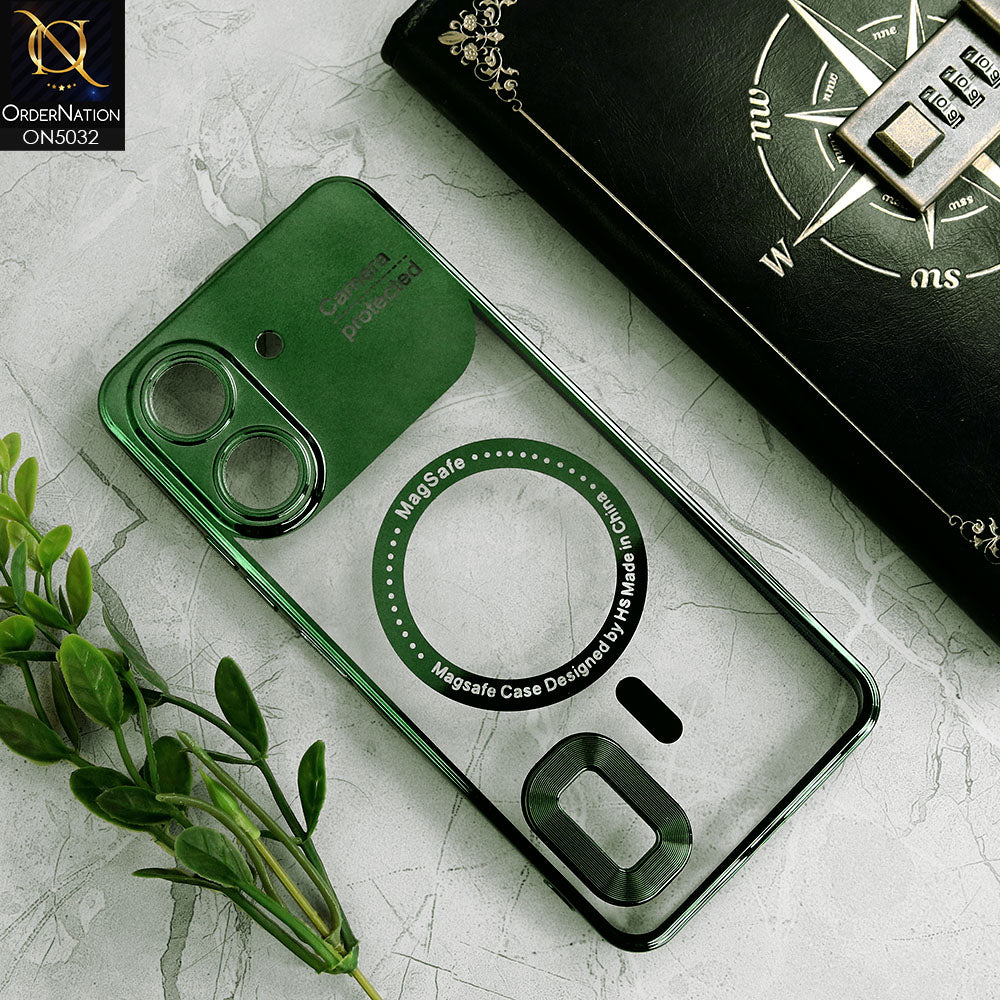 Xiaomi Redmi 13C Cover - Green - New Electroplating Color Borders Camera Protection Magsafe Design Soft Transparent Case With Logo Hole