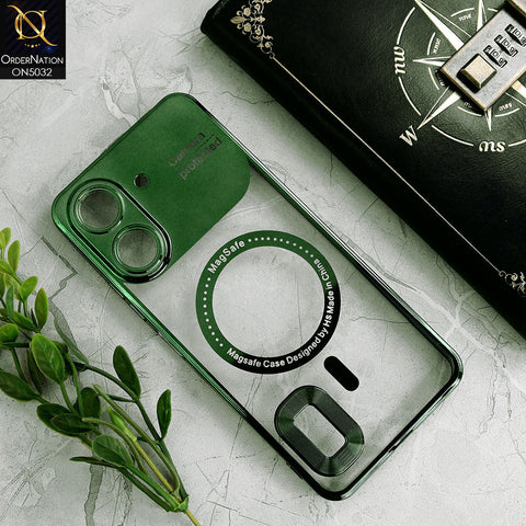 Xiaomi Redmi 13C Cover - Green - New Electroplating Color Borders Camera Protection Magsafe Design Soft Transparent Case With Logo Hole