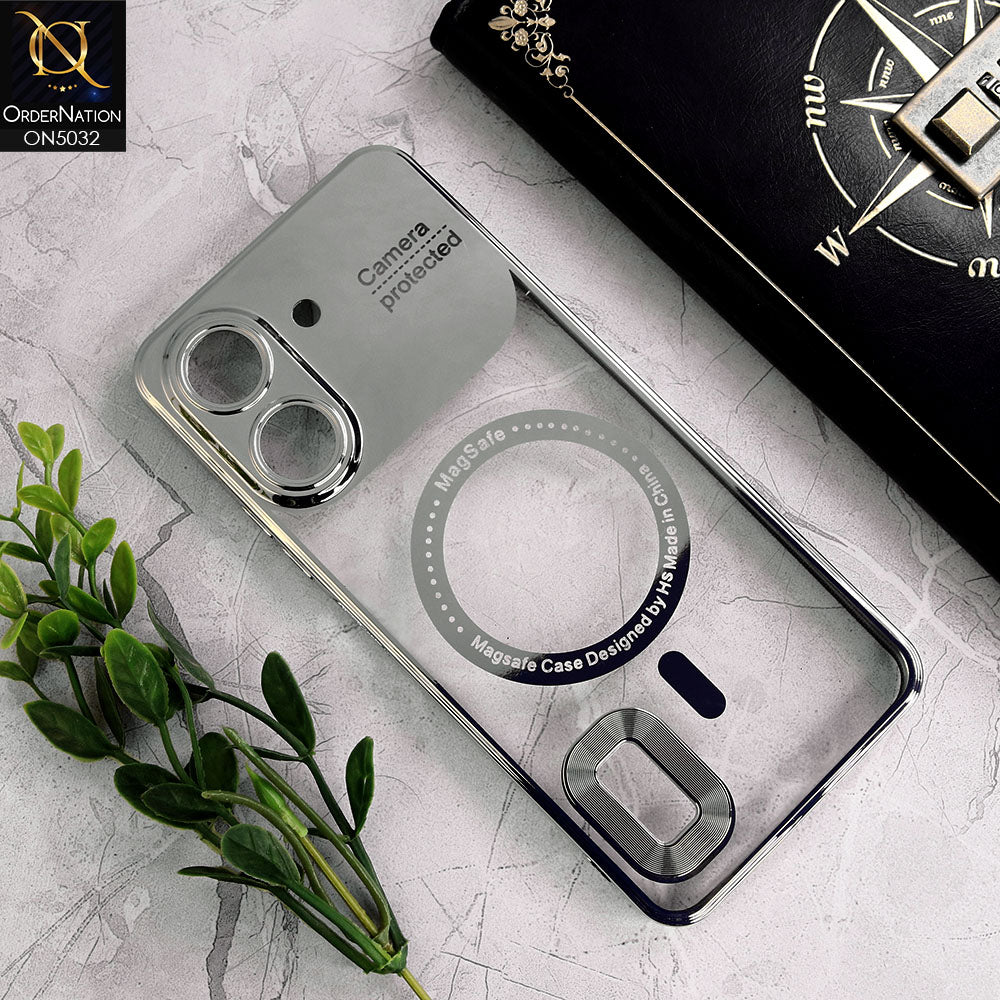 Xiaomi Poco C65 Cover - Silver - New Electroplating Color Borders Camera Protection Magsafe Design Soft Transparent Case With Logo Hole