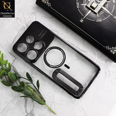 Infinix Smart 7 Cover - Black - New Electroplating Color Borders Camera Protection Magsafe Design Soft Transparent Case With Logo Hole