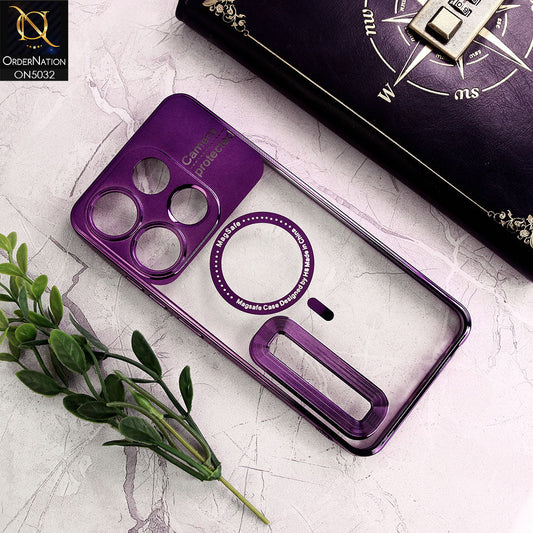 Tecno Pop 7 Cover - Purple - New Electroplating Color Borders Camera Protection Magsafe Design Soft Transparent Case With Logo Hole