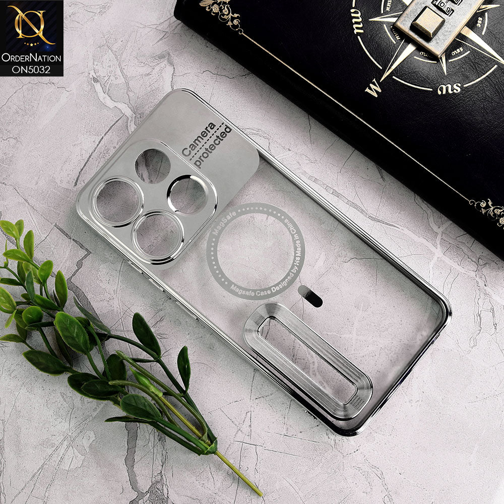 Infinix Smart 7 Cover - Silver - New Electroplating Color Borders Camera Protection Magsafe Design Soft Transparent Case With Logo Hole