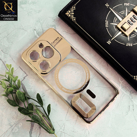 Tecno Spark 20C Cover - Golden - New Electroplating Color Borders Camera Protection Magsafe Design Soft Transparent Case With Logo Hole