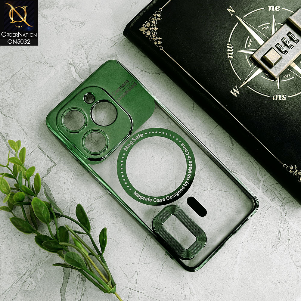 Tecno Pop 8 Cover - Green - New Electroplating Color Borders Camera Protection Magsafe Design Soft Transparent Case With Logo Hole