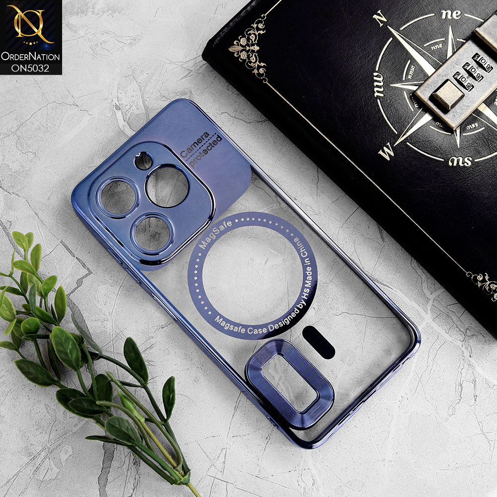 Tecno Pop 8 Cover - Sierra Blue - New Electroplating Color Borders Camera Protection Magsafe Design Soft Transparent Case With Logo Hole