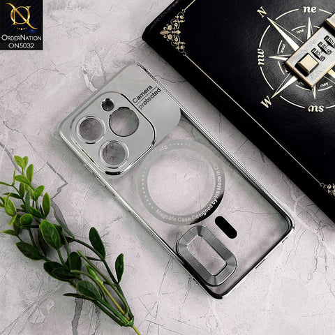 Infinix Hot 40i Cover - Silver - New Electroplating Color Borders Camera Protection Magsafe Design Soft Transparent Case With Logo Hole