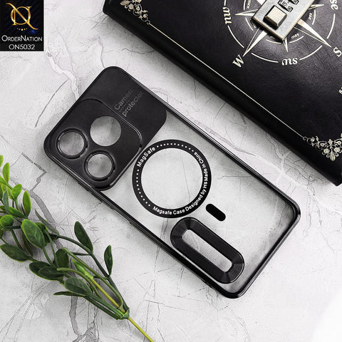 Tecno Spark 10C Cover - Black - New Electroplating Color Borders Camera Protection Magsafe Design Soft Transparent Case With Logo Hole