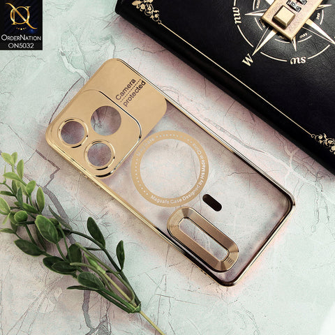 Tecno Spark 10 Cover - Golden - New Electroplating Color Borders Camera Protection Magsafe Design Soft Transparent Case With Logo Hole