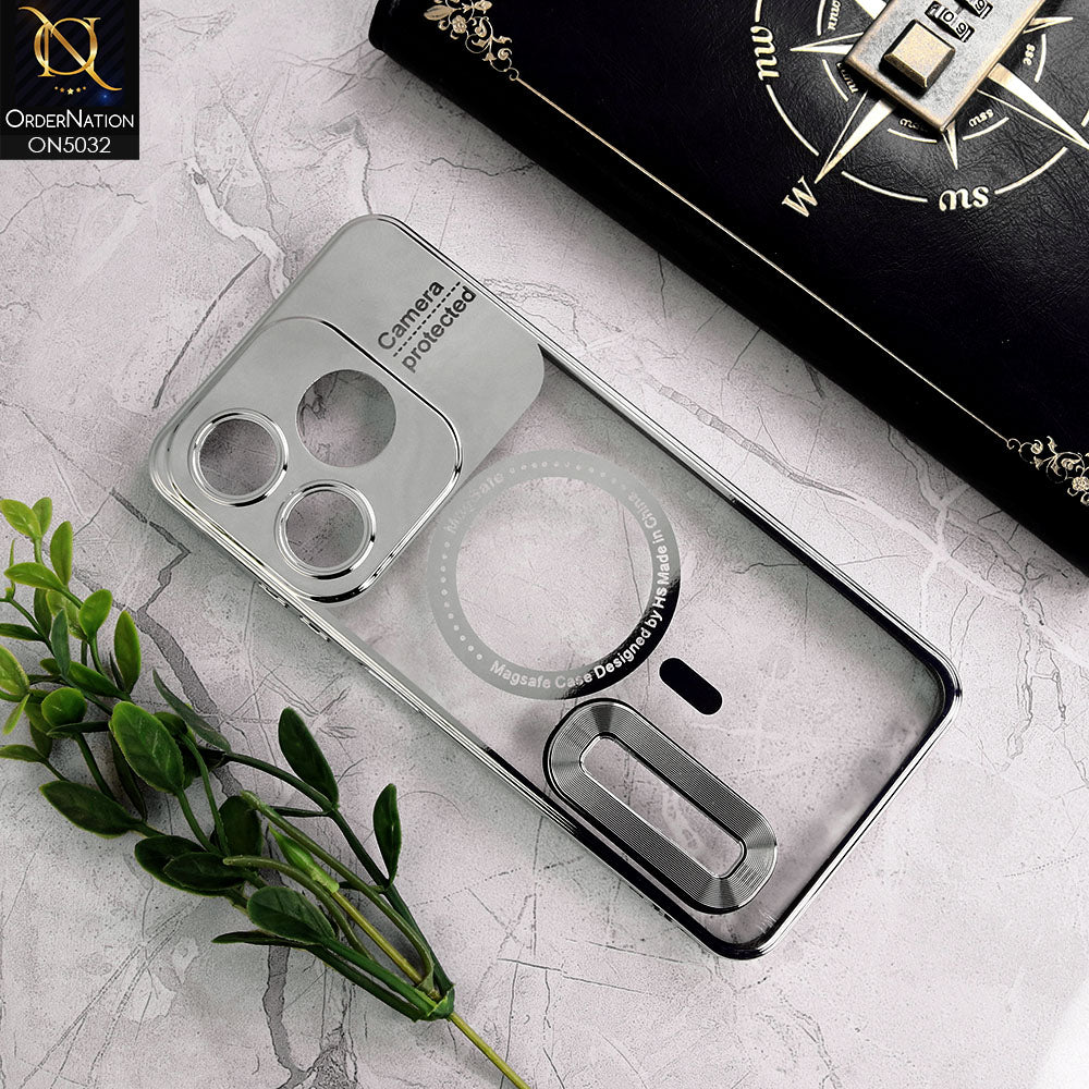 Tecno Spark 10C Cover - Silver - New Electroplating Color Borders Camera Protection Magsafe Design Soft Transparent Case With Logo Hole