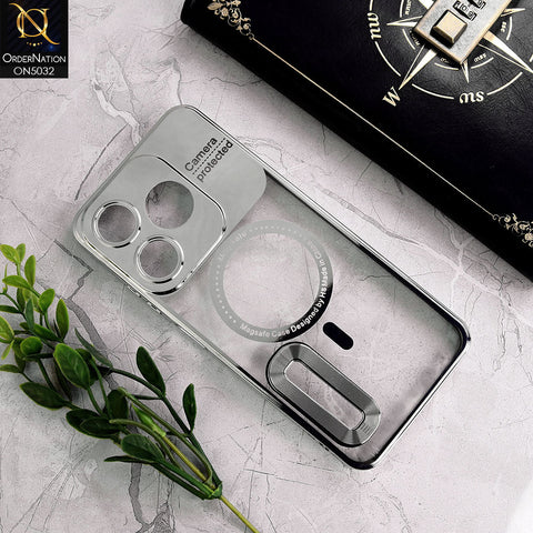 Tecno Spark 10C Cover - Silver - New Electroplating Color Borders Camera Protection Magsafe Design Soft Transparent Case With Logo Hole