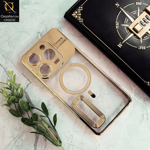Tecno Spark 10 Pro Cover - Golden - New Electroplating Color Borders Camera Protection Magsafe Design Soft Transparent Case With Logo Hole