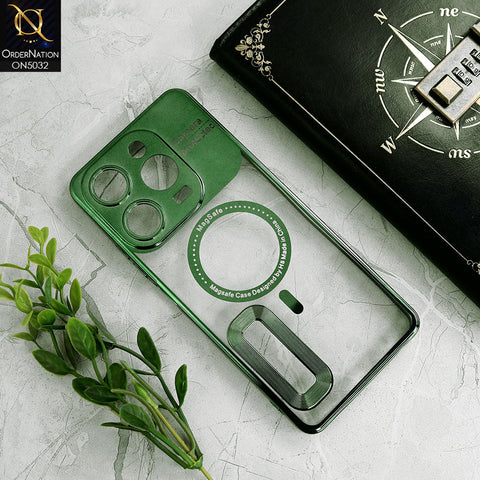 Tecno Spark 10 Pro Cover - Green - New Electroplating Color Borders Camera Protection Magsafe Design Soft Transparent Case With Logo Hole