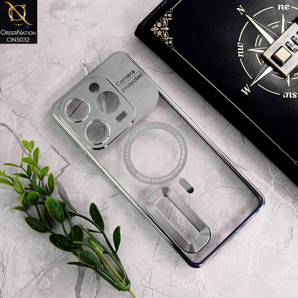 Tecno Spark 10 Pro Cover - Silver - New Electroplating Color Borders Camera Protection Magsafe Design Soft Transparent Case With Logo Hole