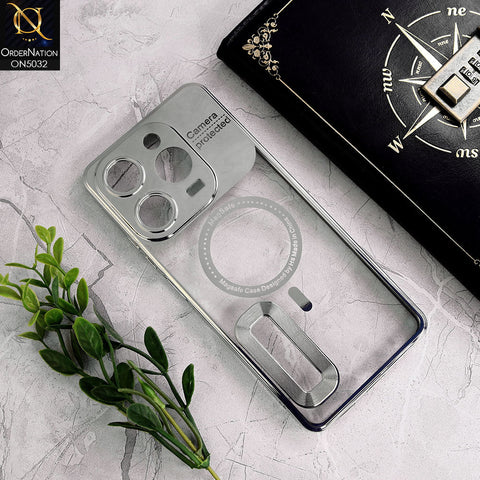 Tecno Spark 10 Pro Cover - Silver - New Electroplating Color Borders Camera Protection Magsafe Design Soft Transparent Case With Logo Hole