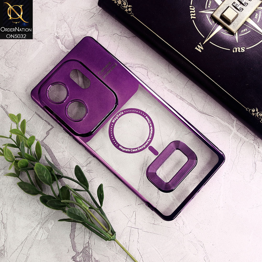 Infinix Zero 30 4G Cover - Purple - New Electroplating Color Borders Camera Protection Magsafe Design Soft Transparent Case With Logo Hole
