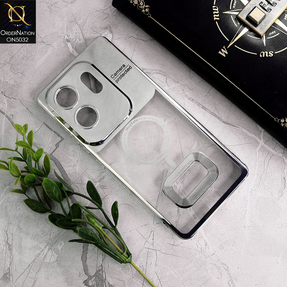 Infinix Zero 30 4G Cover - Silver - New Electroplating Color Borders Camera Protection Magsafe Design Soft Transparent Case With Logo Hole