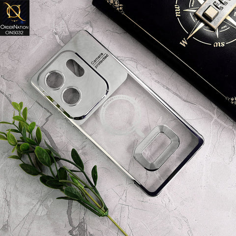 Infinix Zero 30 4G Cover - Silver - New Electroplating Color Borders Camera Protection Magsafe Design Soft Transparent Case With Logo Hole