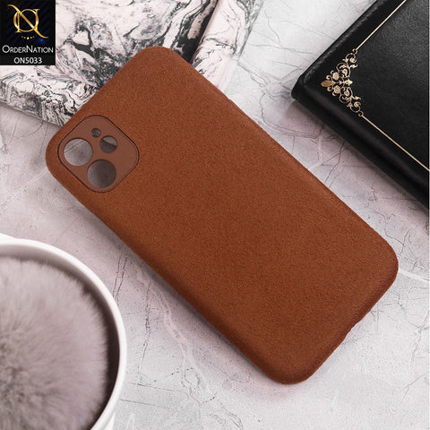 iPhone 11 Cover - Brown - New Suede Leather Textured PC Protective Case