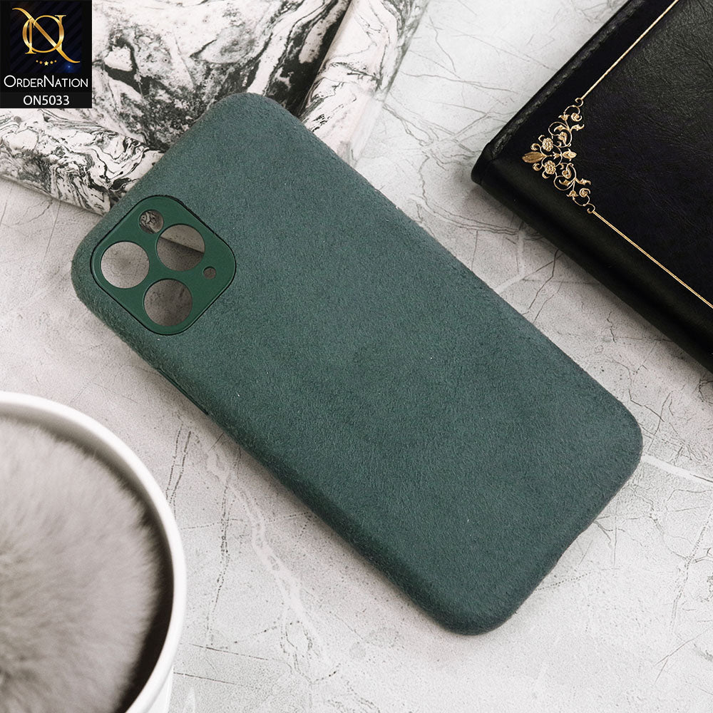 iPhone 11 Pro Cover - Green - New Suede Leather Textured PC Protective Case
