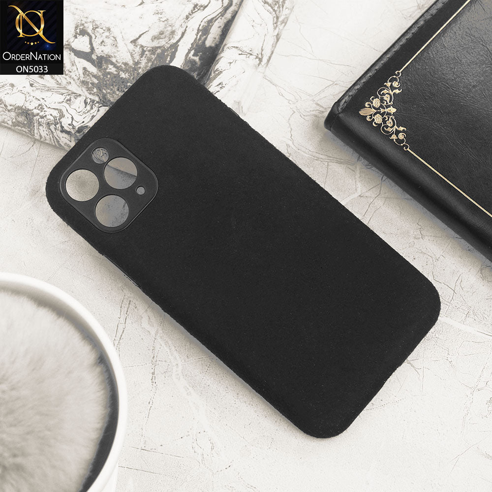 iPhone 11 Pro Max Cover - Black - New Suede Leather Textured PC Protective Case